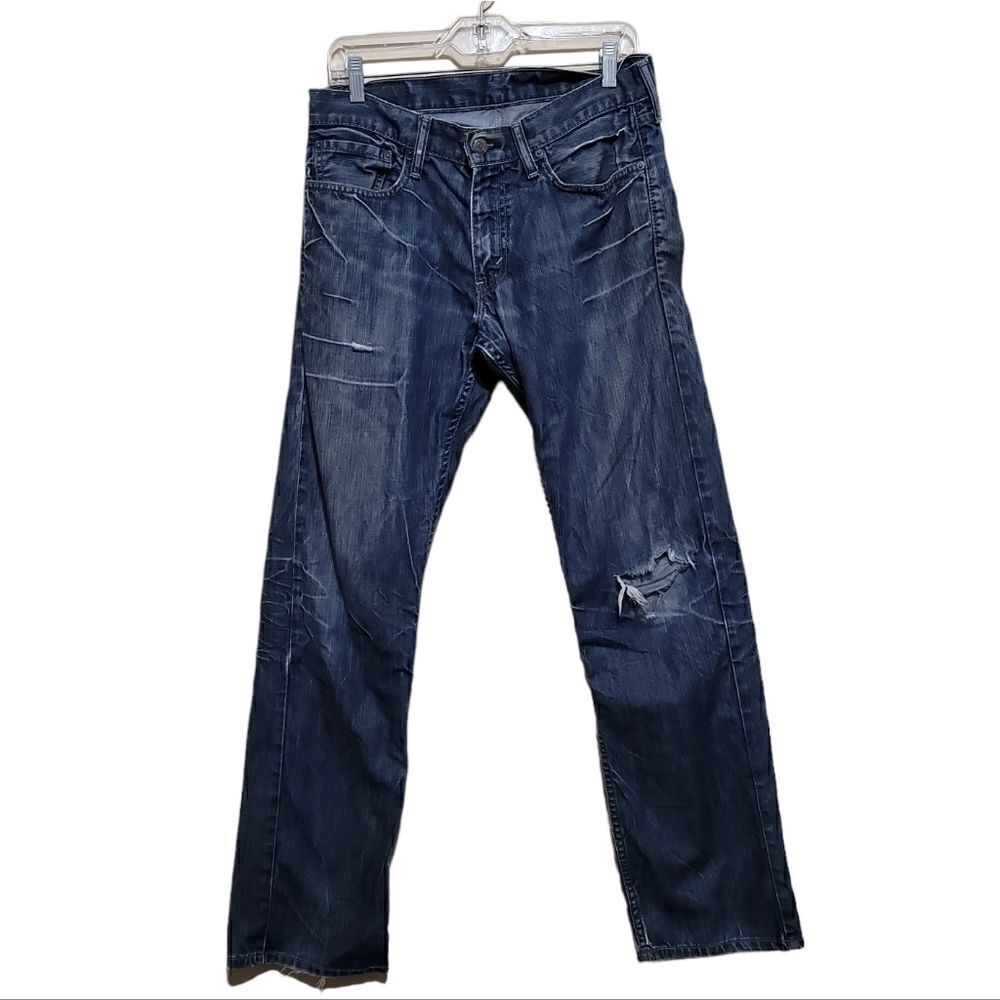 Levi Strauss 514 Men's Blue Stone Wash Distress Slim Straight Jeans Sz 32x32